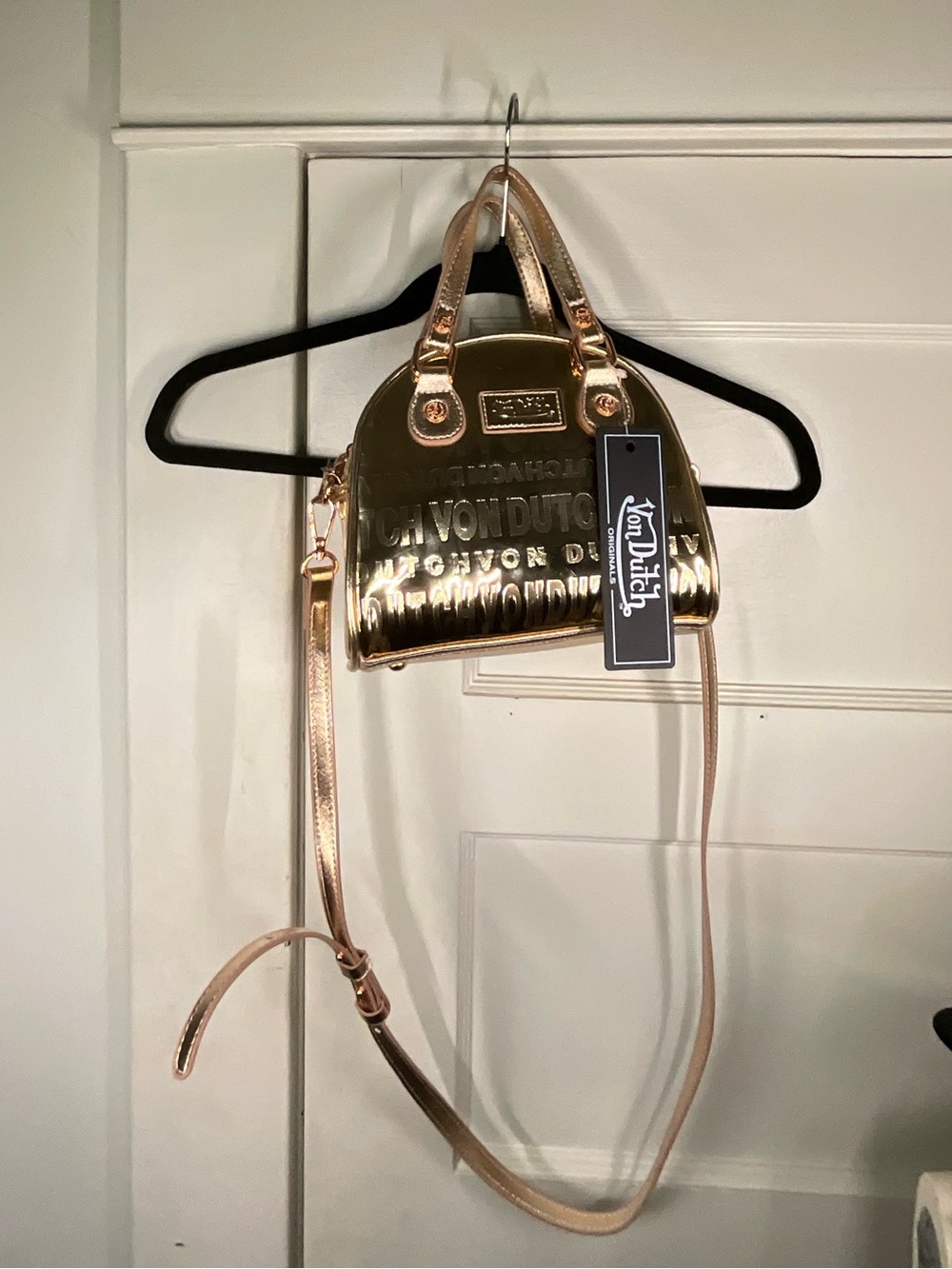 Von Dutch Rose Gold Reflective Mini Bowler Bag NWT